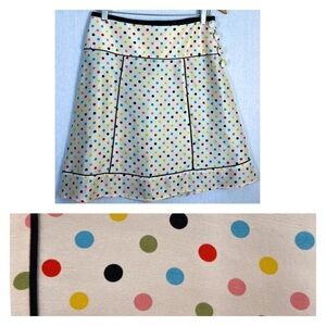 Amorose Silk Ivory Colorful Polka Dot Silk A-Line Knee Length skirt